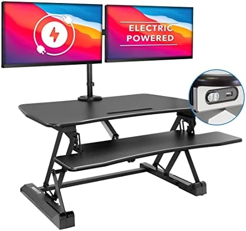Electric Standing Desk Converter with Dual Monitor Arms — Standing Desk, Mount-It!
