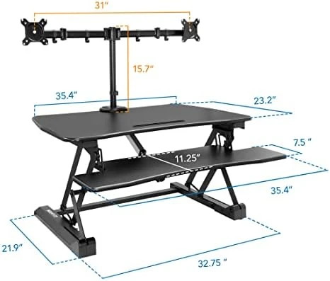 Electric Standing Desk Converter with Dual Monitor Arms — Standing Desk, Mount-It!