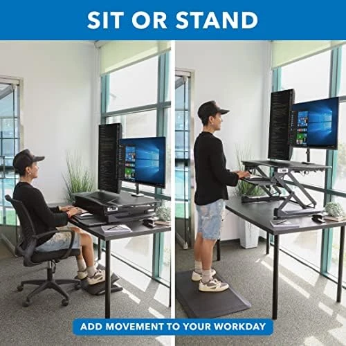 Electric Standing Desk Converter with Dual Monitor Arms — Standing Desk, Mount-It!