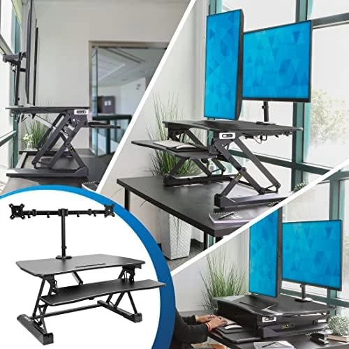 Electric Standing Desk Converter with Dual Monitor Arms — Standing Desk, Mount-It!