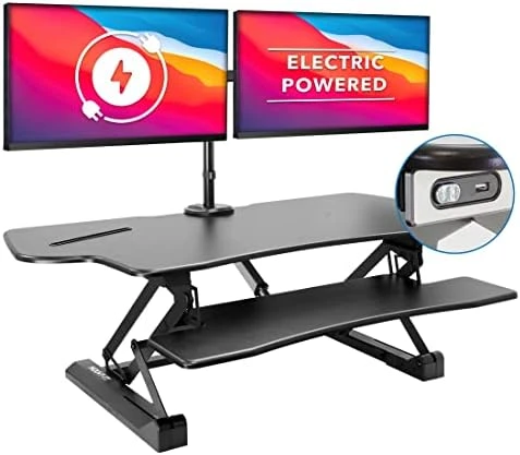 Electric Standing Desk Converter with Dual Monitor Arms — Standing Desk, Mount-It!