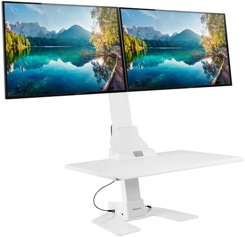 Electric Standing Desk Converter with Dual Monitor Mounts — Standing Desk, Mount-It!