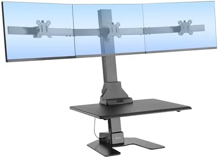 Electric Standing Desk Converter with Dual Monitor Mounts — Standing Desk, Mount-It!