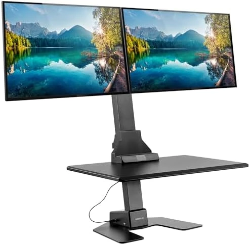 Electric Standing Desk Converter with Dual Monitor Mounts — Standing Desk, Mount-It!