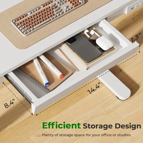 Electric Standing Desk with Drawer, 35" x 20" Whole Piece Tabletop, Height Adjustable Desk with Storage & USB Ports — Standing Desk, JYLH JOYSEEKER