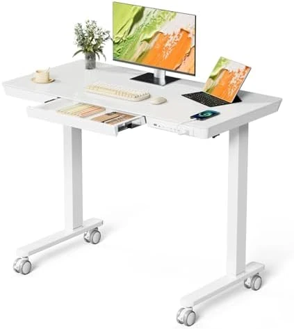 Electric Standing Desk with Drawer, 35" x 20" Whole Piece Tabletop, Height Adjustable Desk with Storage & USB Ports — Standing Desk, JYLH JOYSEEKER