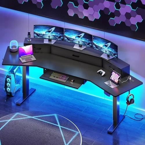 Electric Standing Gaming Desk with Drawers and LED Lights — Standing Desk, SEDETA
