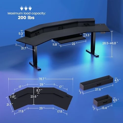 Electric Standing Gaming Desk with Drawers and LED Lights — Standing Desk, SEDETA