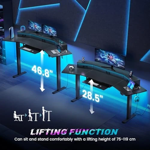 Electric Standing Gaming Desk with Drawers and LED Lights — Standing Desk, SEDETA