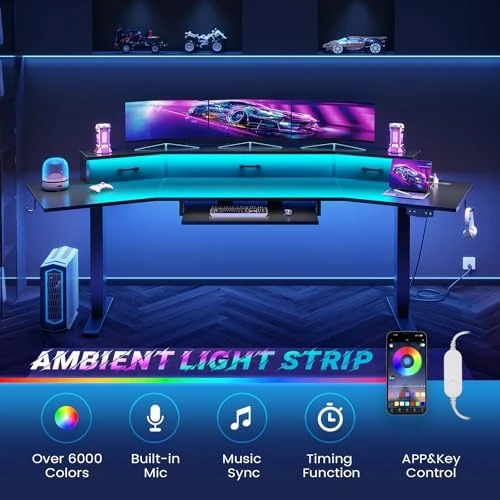 Electric Standing Gaming Desk with Drawers and LED Lights — Standing Desk, SEDETA