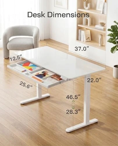 Glass Standing Desk with Drawer — Standing Desk, Marsail
