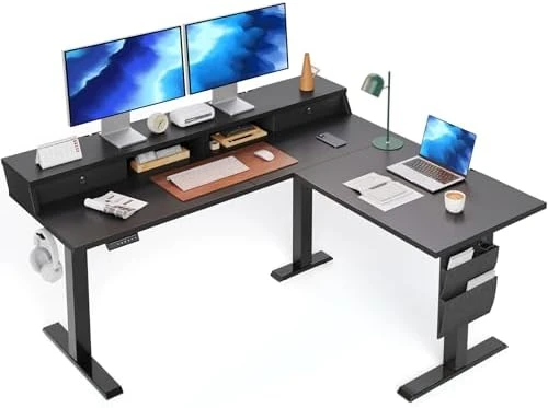 L Shaped Electric Standing Desk with Drawers — Standing Desk, ErGear