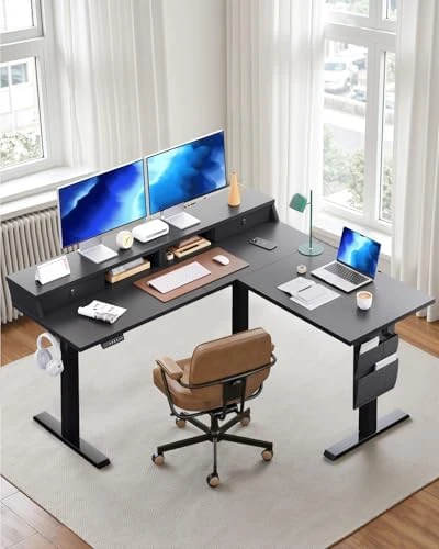 L Shaped Electric Standing Desk with Drawers — Standing Desk, ErGear