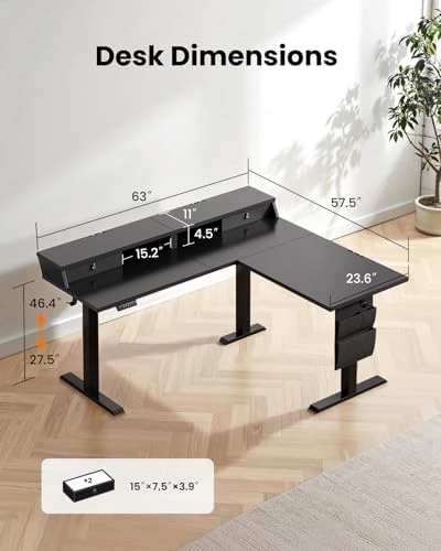 L Shaped Electric Standing Desk with Drawers — Standing Desk, ErGear