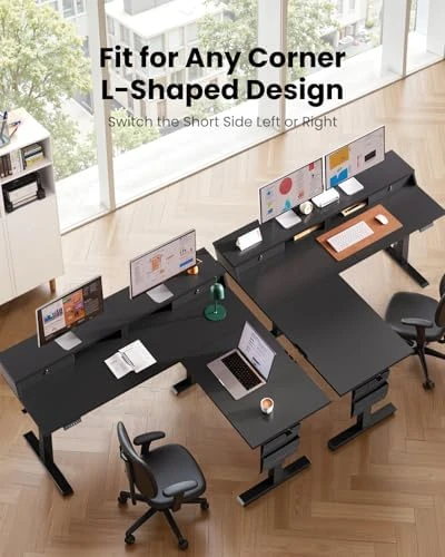 L Shaped Electric Standing Desk with Drawers — Standing Desk, ErGear