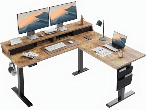 L Shaped Electric Standing Desk with Drawers — Standing Desk, ErGear