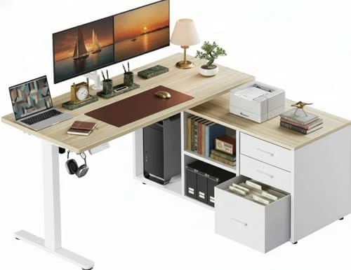 L-Shaped Executive Standing Desk with File Cabinet — Standing Desk, Marsail