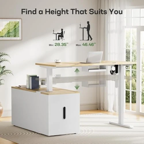 L-Shaped Executive Standing Desk with File Cabinet — Standing Desk, Marsail