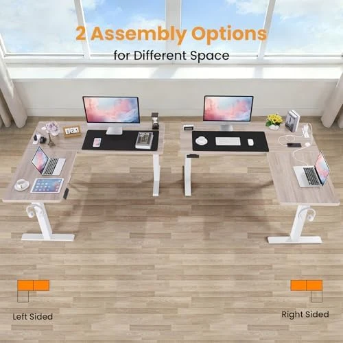 L Shaped Standing Desk with Charging Station — Standing Desk, KORGOL