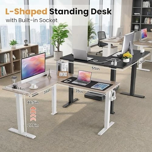 L Shaped Standing Desk with Charging Station — Standing Desk, KORGOL