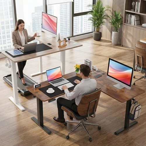 L Shaped Standing Desk with Charging Station — Standing Desk, KORGOL