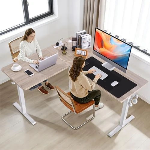 L Shaped Standing Desk with Charging Station — Standing Desk, KORGOL