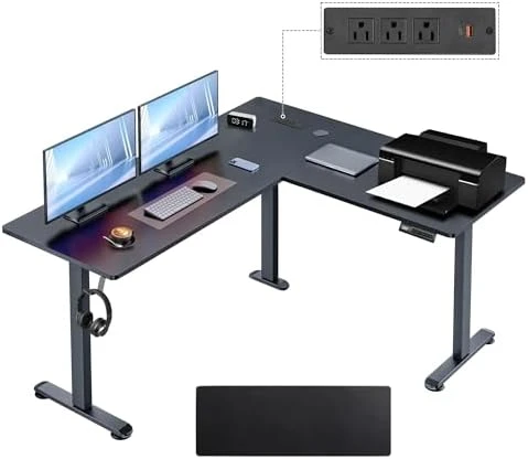 L Shaped Standing Desk with Charging Station — Standing Desk, KORGOL