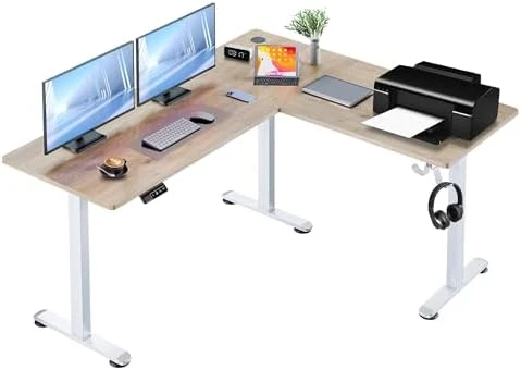 L Shaped Standing Desk with Charging Station — Standing Desk, KORGOL