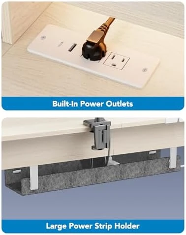 L-Shaped Standing Desk with Power Outlets & LED Strip — Standing Desk, HUANUO