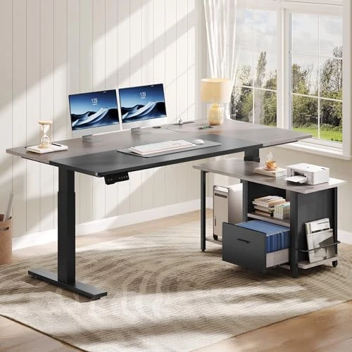 L Shaped Standing Desk with Power Outlets — Standing Desk, YITAHOME