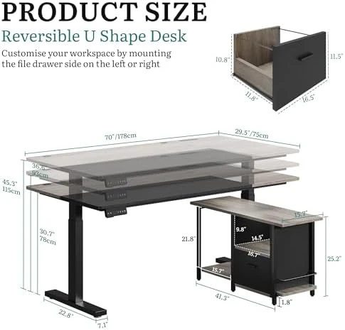 L Shaped Standing Desk with Power Outlets — Standing Desk, YITAHOME