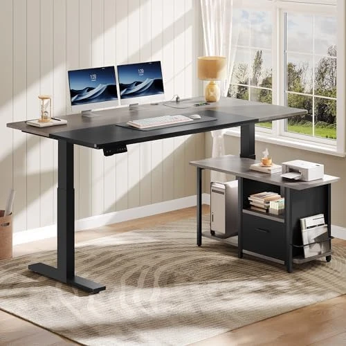 L Shaped Standing Desk with Power Outlets — Standing Desk, YITAHOME