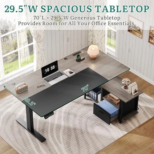 L Shaped Standing Desk with Power Outlets — Standing Desk, YITAHOME