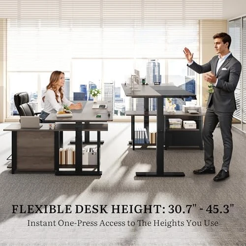 L Shaped Standing Desk with Power Outlets — Standing Desk, YITAHOME