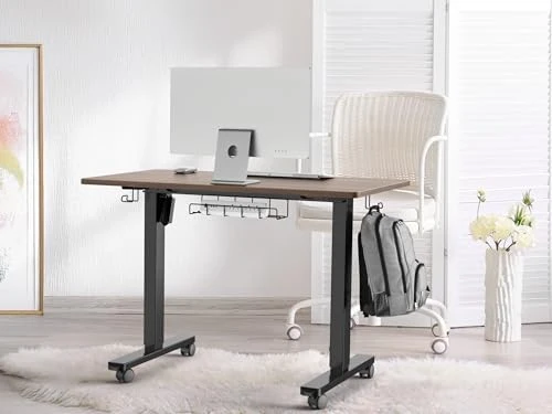 Mobile Electric Height Adjustable Sit to Stand Desk with Drawer, Hanging Hooks and Cable Management — Standing Desk, Visit the SHW Store