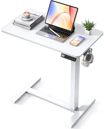 Overbed Bedside Table with Wheels, Electric Standing Desk Adjustable Height — Standing Desk, YOLEZO