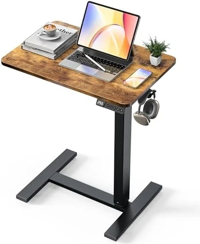 Overbed Bedside Table with Wheels, Electric Standing Desk Adjustable Height — Standing Desk, YOLEZO