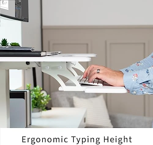 White Electric Mobile Height Adjustable 36 inch Dual Platform Standing Desk with Wheels — Standing Desk, VIVO