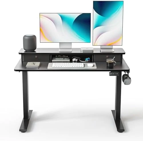 48 x 24 Inch Height Adjustable Electric Standing Desk with Double Drawer — Standing Desk, FEZIBO