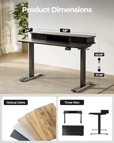 48 x 24 Inch Height Adjustable Electric Standing Desk with Double Drawer — Standing Desk, FEZIBO