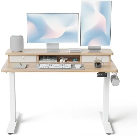 48 x 24 Inch Height Adjustable Electric Standing Desk with Double Drawer — Standing Desk, FEZIBO