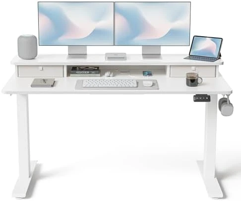 48 x 24 Inch Height Adjustable Electric Standing Desk with Double Drawer — Standing Desk, FEZIBO