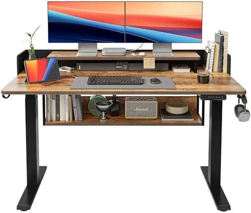48 x 24 Inch Height Adjustable Electric Standing Desk with Double Drawer — Standing Desk, FEZIBO