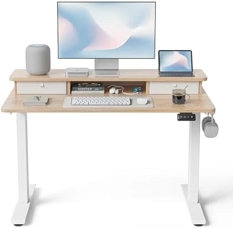 48 x 24 Inch Height Adjustable Electric Standing Desk with Double Drawer — Standing Desk, FEZIBO