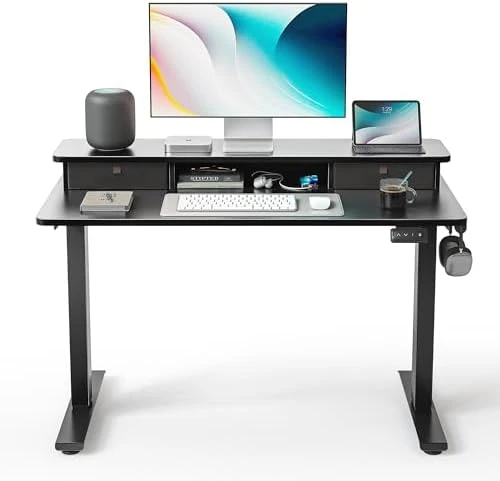 48 x 24 Inch Height Adjustable Electric Standing Desk with Double Drawer — Standing Desk, FEZIBO