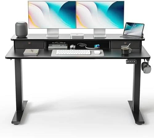 48 x 24 Inch Height Adjustable Electric Standing Desk with Double Drawer — Standing Desk, FEZIBO