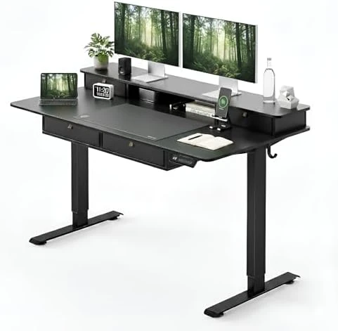48" x 24" Standing Desk with Drawers, Height Adjustable Electric Workstation, Computer Sit Stand Up Table with Large... — Standing Desk, CubiCubi