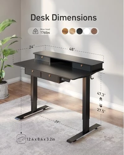 48" x 24" Standing Desk with Drawers, Height Adjustable Electric Workstation, Computer Sit Stand Up Table with Large... — Standing Desk, CubiCubi
