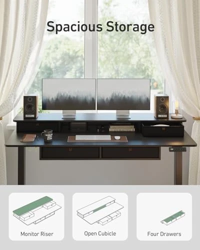 48" x 24" Standing Desk with Drawers, Height Adjustable Electric Workstation, Computer Sit Stand Up Table with Large... — Standing Desk, CubiCubi
