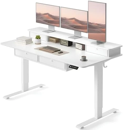 48" x 24" Standing Desk with Drawers, Height Adjustable Electric Workstation, Computer Sit Stand Up Table with Large... — Standing Desk, CubiCubi
